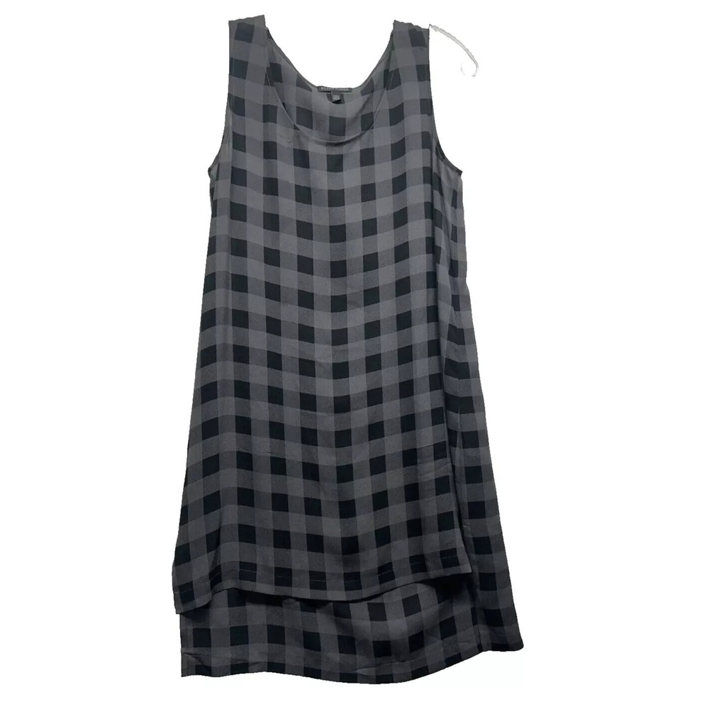 Eileen Fisher Women's Silk XS Checkered Black Long Tank Top (C3)